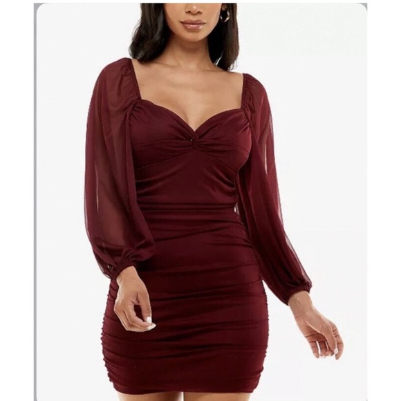 B Darlin Dresses & Skirts - B DARLIN Burgundy Back Zipper Long Sleeve Mini Dress Juniors 14W